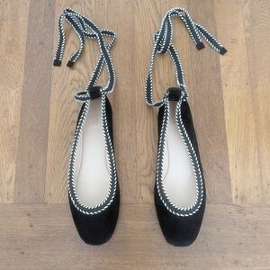FURLA Black Ballet Flats With Tie, Size 37, Worn Once